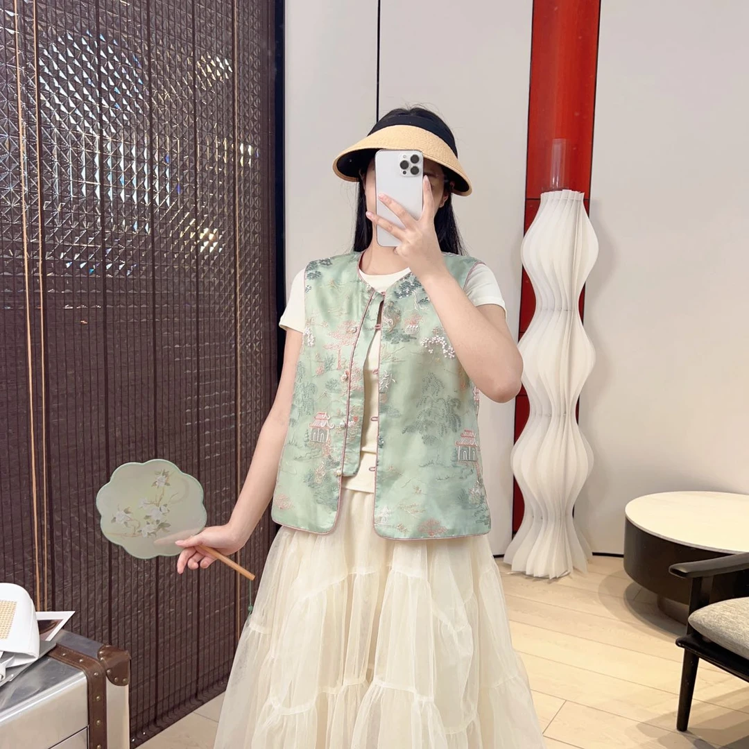 欧根纱绣花国风中式马甲  Q52