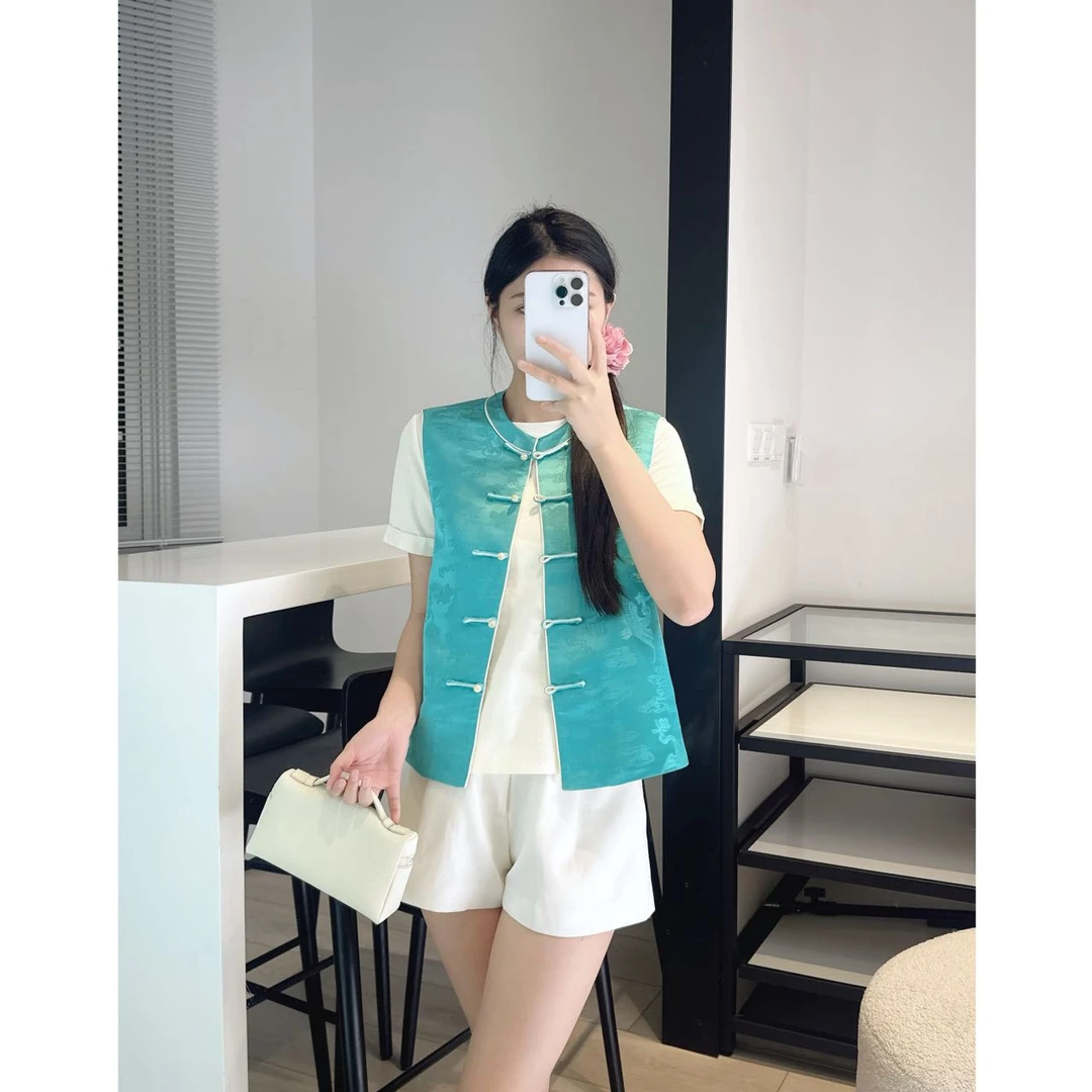 祥云仙鹤提花国风中式马甲 Q174