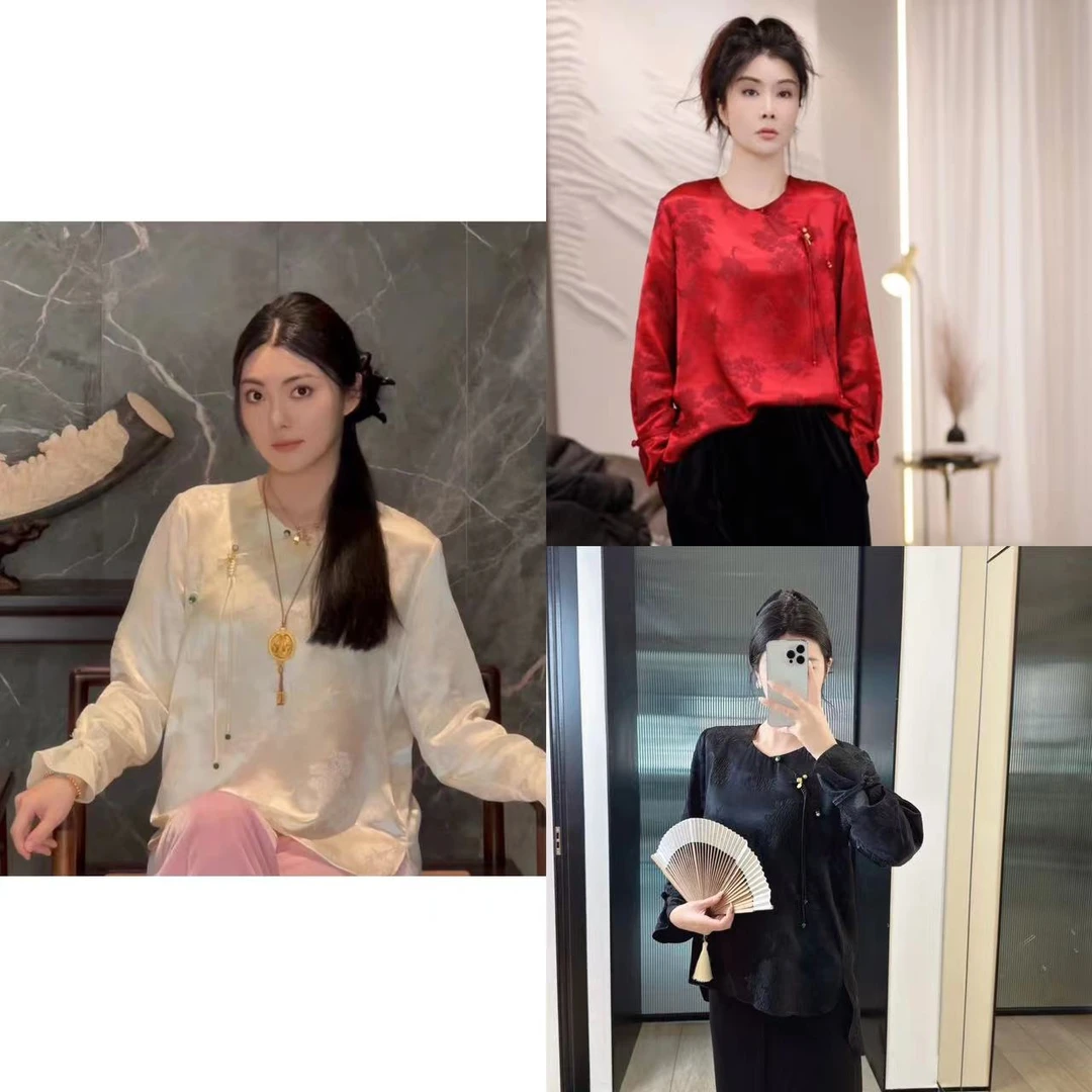 国风提花斜襟流苏长袖上衣  HX390