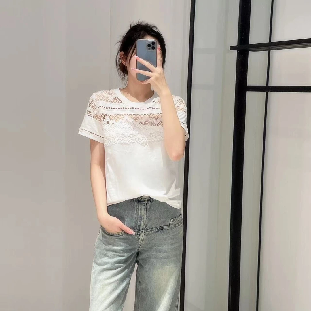 G35   拼蕾丝短袖T恤