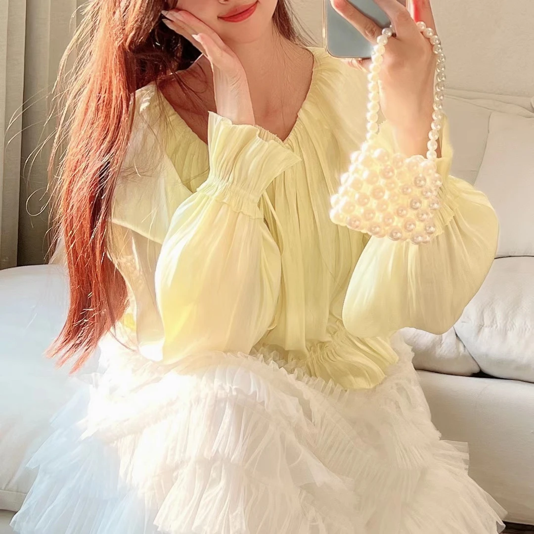 G6   褶皱系带荷叶衬衫上衣