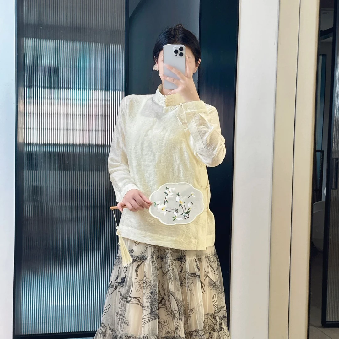 GX485 国风盘扣立领素色长袖上衣