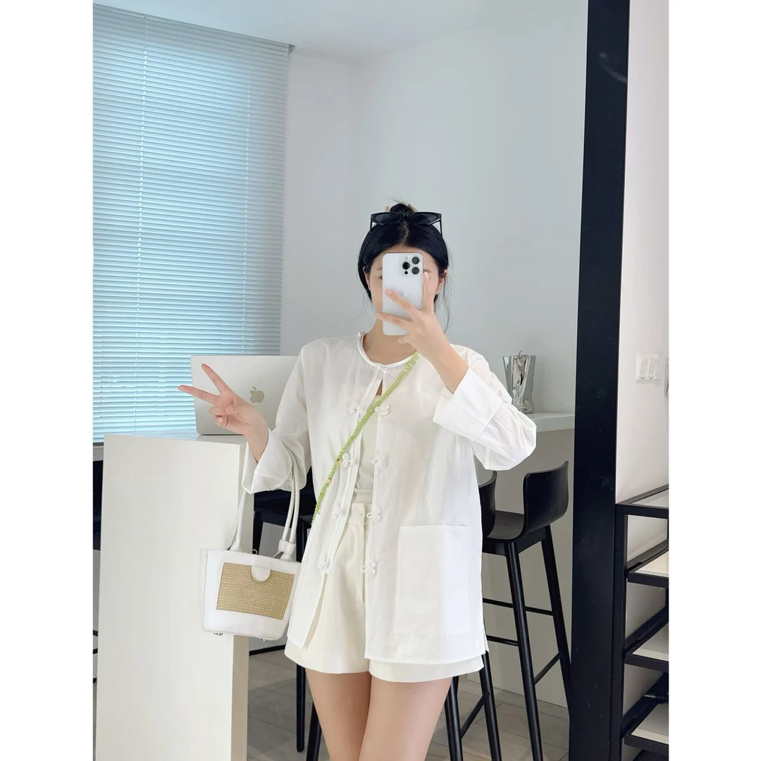 大口袋圆领中式国风衬衫  Q246