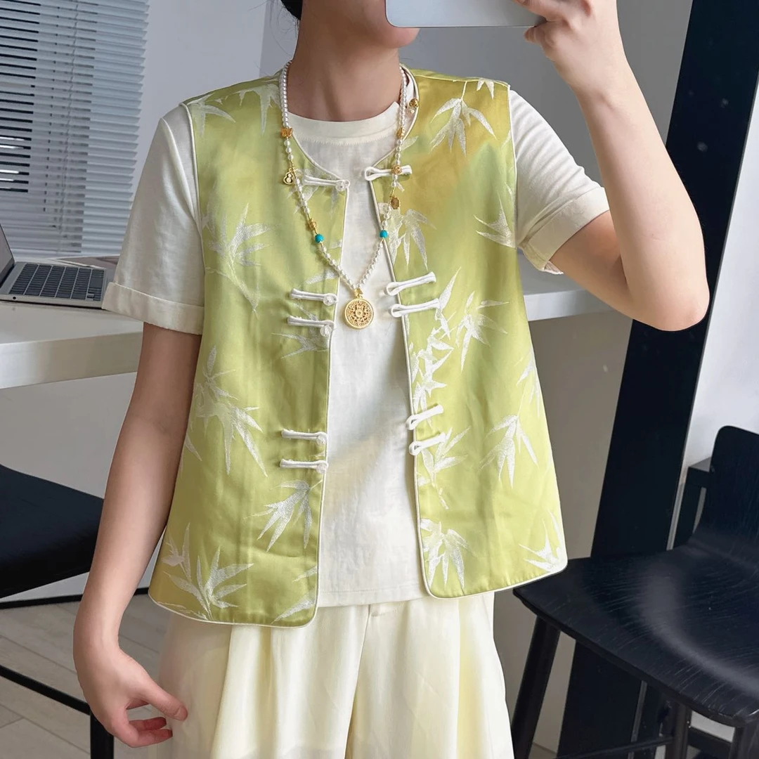 燕子竹叶提花国风中式马甲  Q159