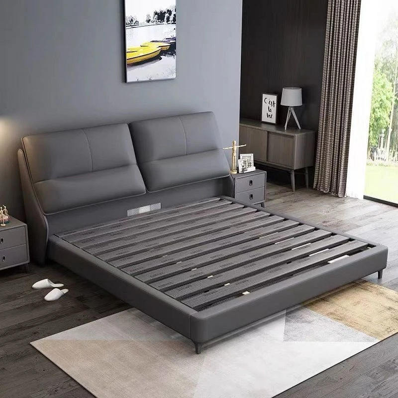 意式轻奢皮床现代简约1.8米双人主卧2米大床高端大气软包储物婚床