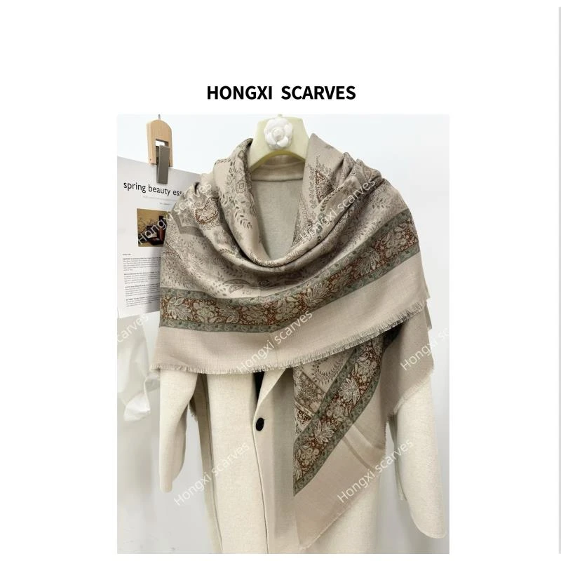 丝毛lp钻石纹莫兰迪复古腰果135方巾丝巾搭配围巾大披肩外搭H196