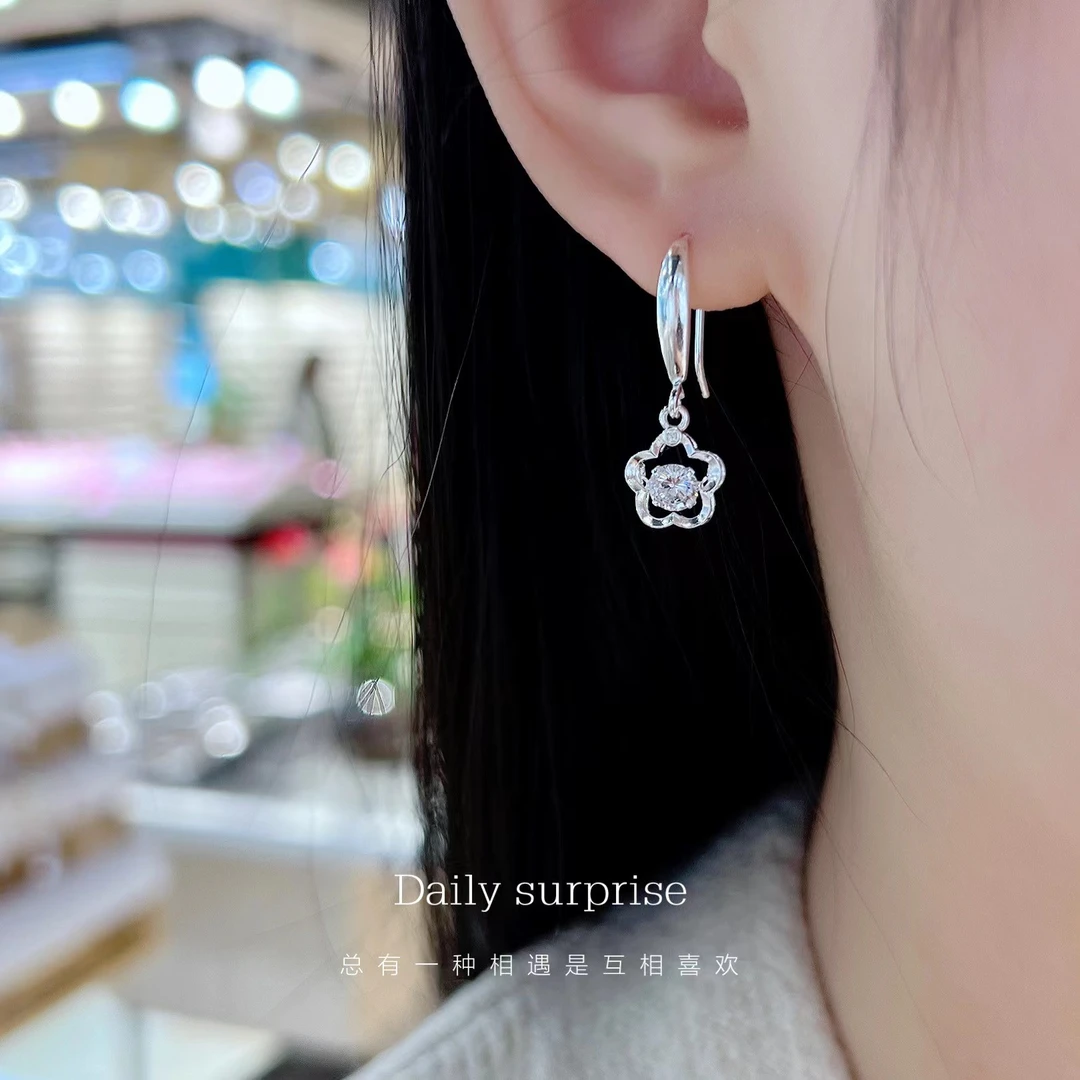 Dailysurprise 足银合成锆石耳饰 足银990三生十里桃花耳环轻奢