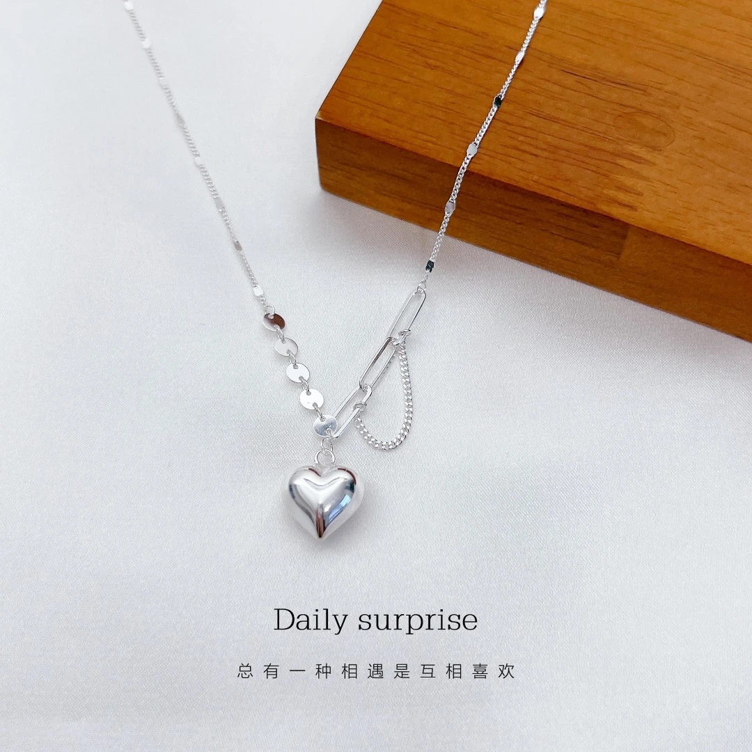 Dailysurprise 坠链均足银 足银990爱心流苏套链素款桃心时尚