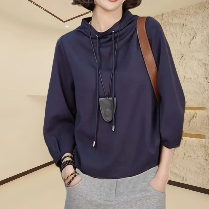 早秋宽松气质卫衣女士2024秋季新款休闲时尚纯色长袖上衣女士