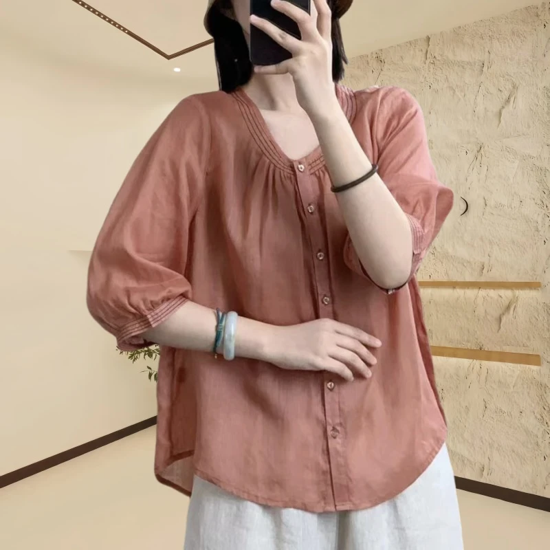 薄荷绿宽松显瘦减龄薄款衬衫2024新款夏季气质防晒洋气时尚上衣女