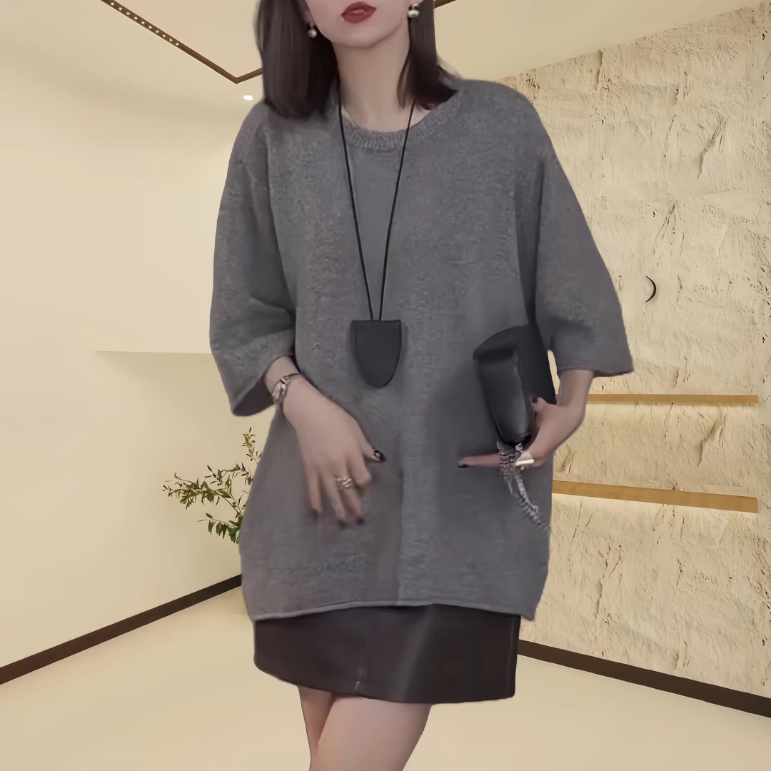 2025秋季新款洋气百搭毛衣时尚中长款毛针织衫休闲简约显瘦上衣