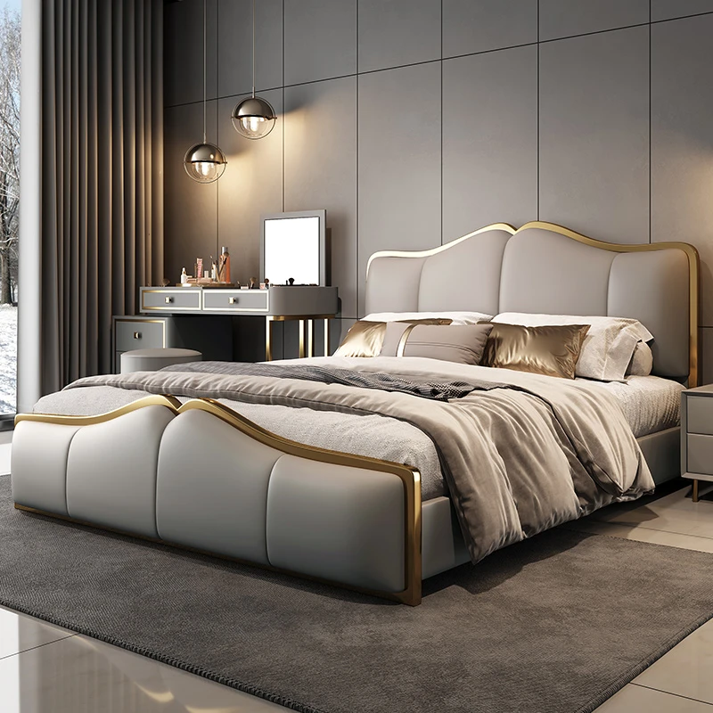 新木威真皮床意式轻奢双人床简约现代婚床1.8米软床奢华主卧室