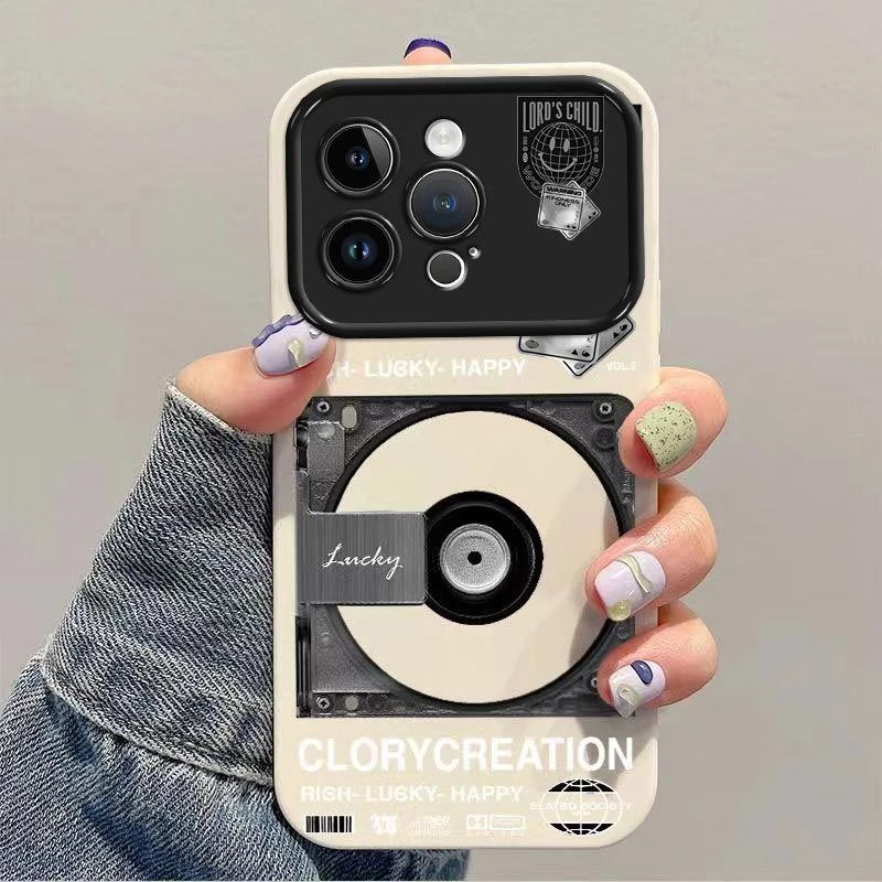 CD唱片苹果15pro手机壳大视窗15promax保护套全包iPhone15软壳潮