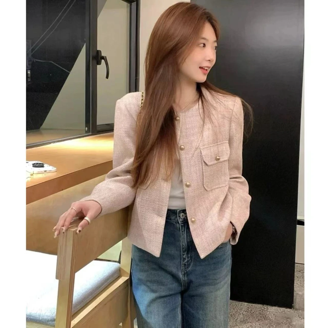 3501新款粉色小香风小个子外套爆款上档次女高档