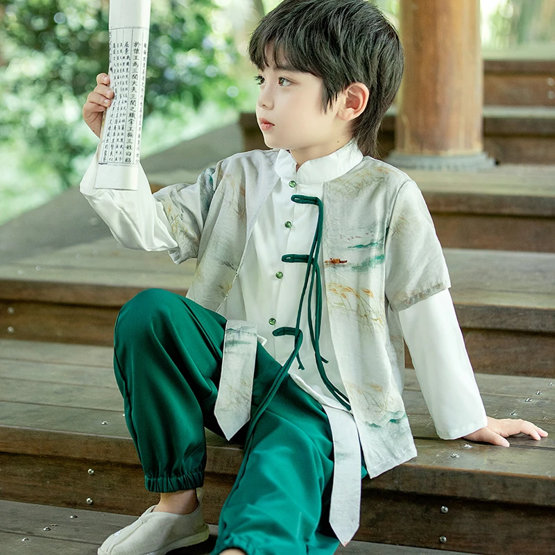 男童秋季汉服唐装套装儿童宝宝轻舟秋装春秋超仙高端古装汉服童装