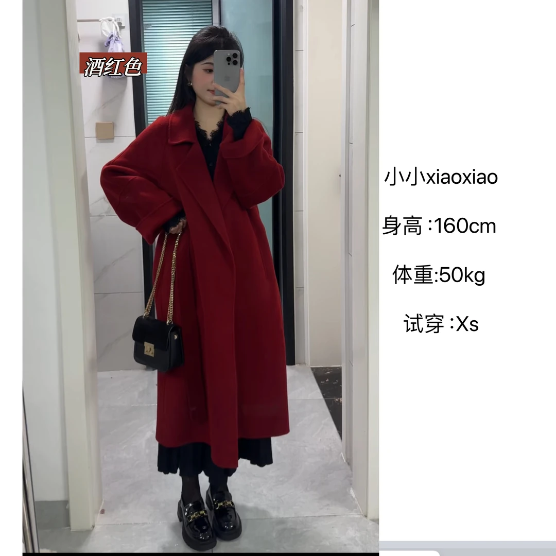 【小小】【可可西里】秋冬新款双面呢羊毛大衣中长款毛呢外套韩版宽松