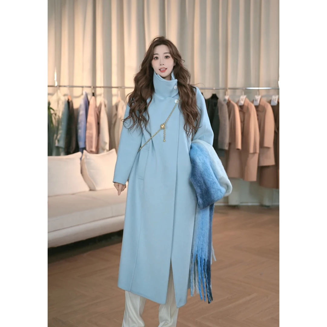 【芬兰雪境】2024新款氛围感大衣长款多巴胺立领双面羊毛大衣98066