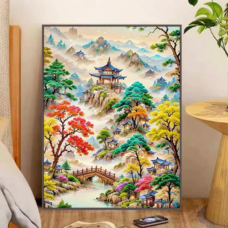 【自己绣手工diy】 钻石画满钻5d梦幻小镇风景贴砖石十字绣儿童客厅