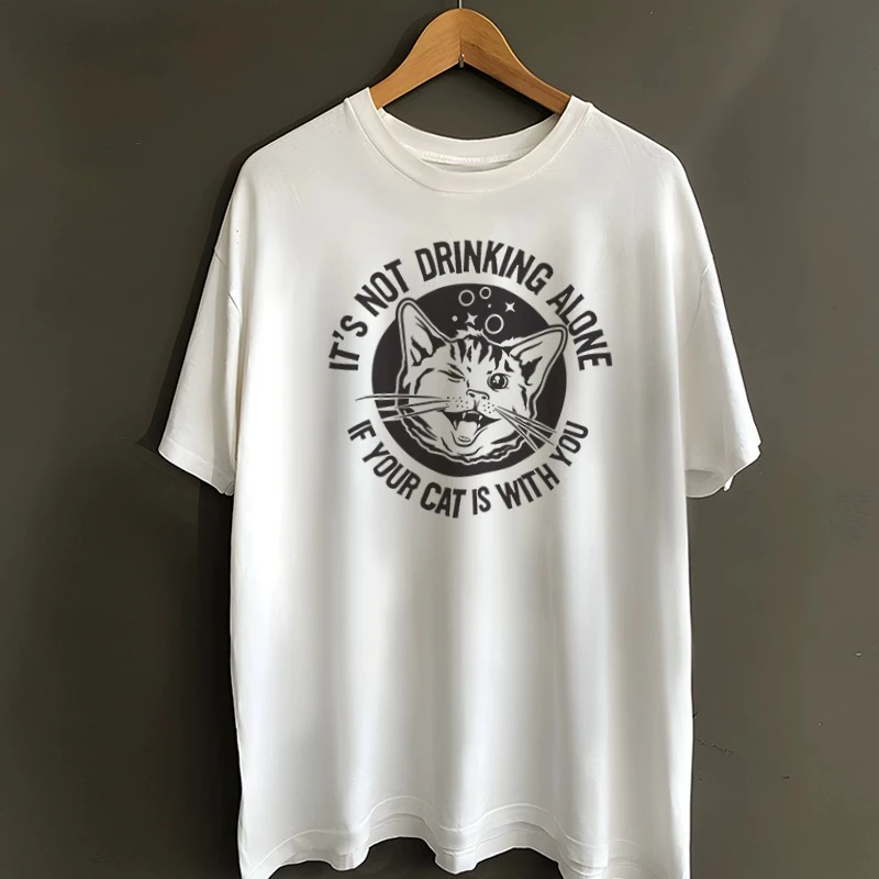 8808简约休闲国潮风卡通猫咪重磅潮流短袖T恤