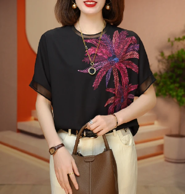 夏季新款高级感洋气时尚百搭显瘦短袖圆领上衣