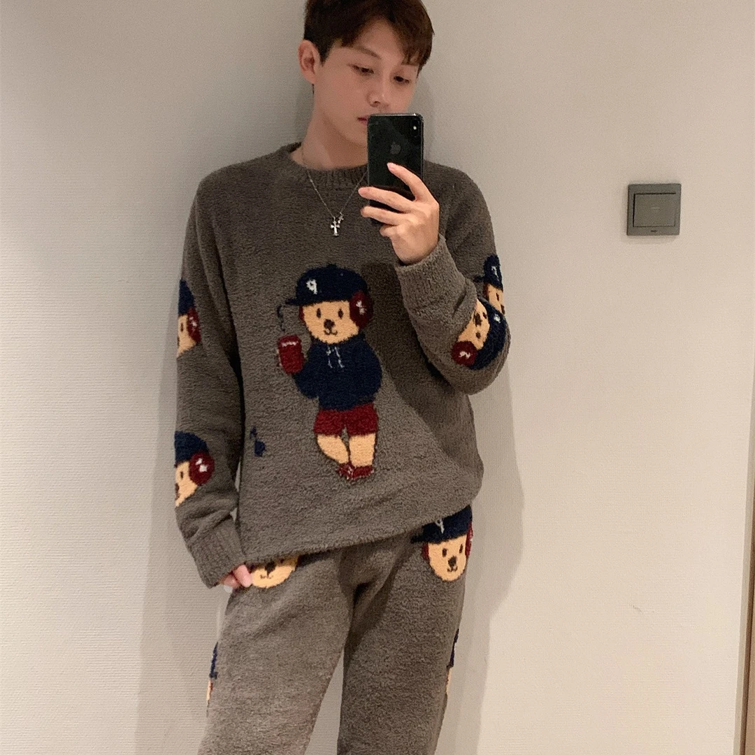 男款【音符小熊】秋冬软绵绵半边绒不起球不掉毛加厚保暖家居服睡衣