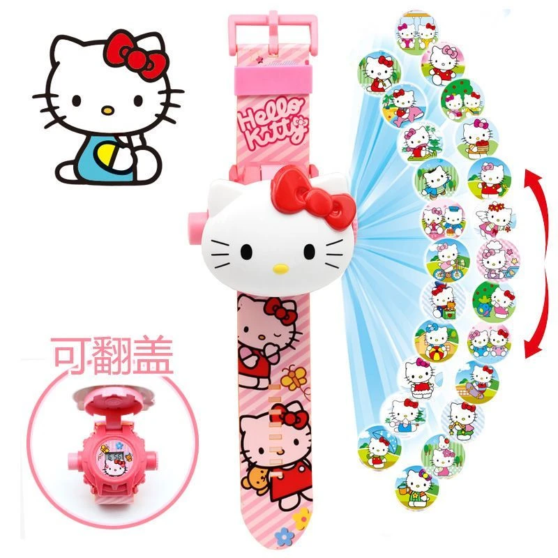三丽鸥HelloKitty猫库洛米卡通发光电子表草莓熊幼儿玩具投影手表