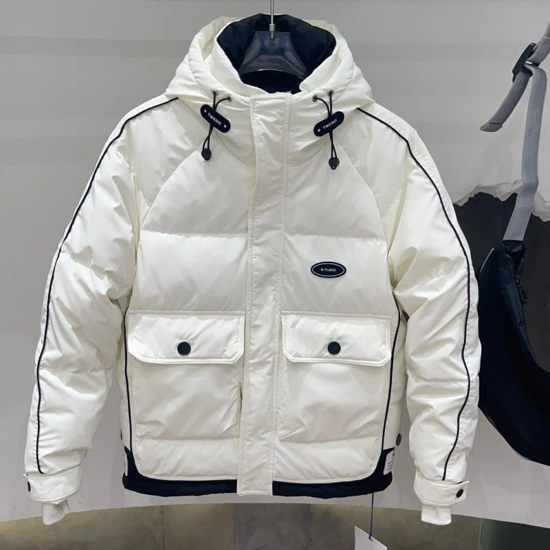 雪中飞男士冬款连帽羽绒服加厚短款免洗面包服青年流行纯色休闲外