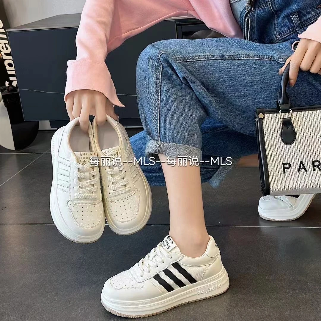 金苹果快时尚女5518运动百搭真皮潮流低帮春季夏季网面厚底网面