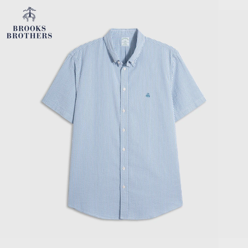 BrooksBrothers/布克兄弟【衬衣新潮男装】高级感条纹休闲短袖衬衫