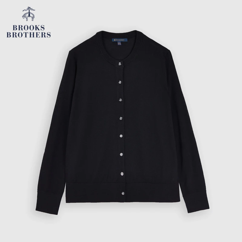 Brooks Brothers/布克兄弟女士25初春新品绵羊毛圆领纯色打底开衫