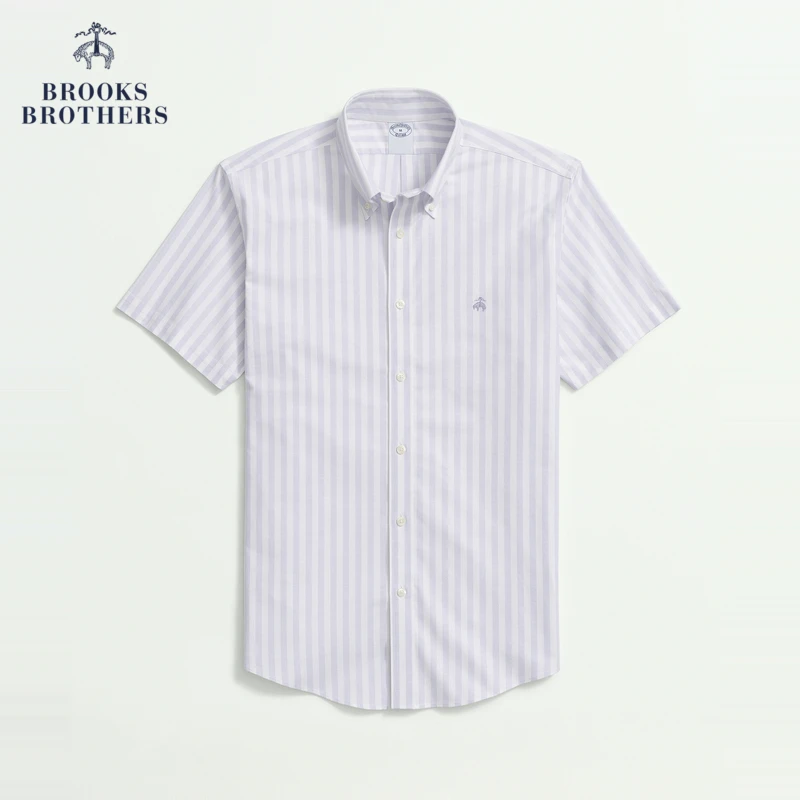 Brooks Brothers/布克兄弟男士25初春新款条纹刺绣logo休闲衬衫