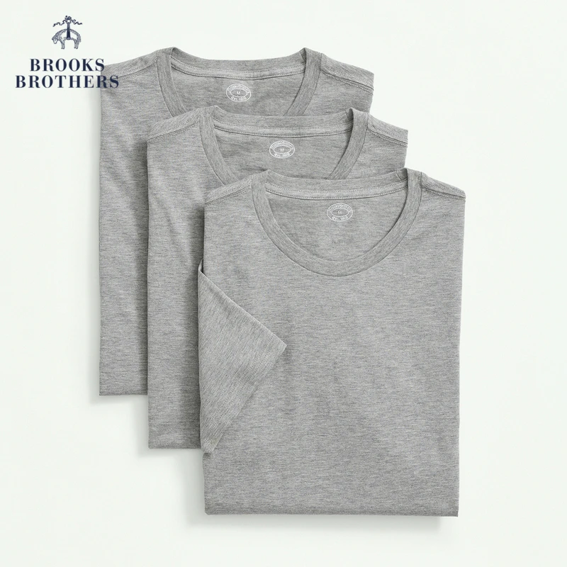 Brooks Brothers/布克兄弟男士夏季新品灰色纯棉短袖T恤三件装