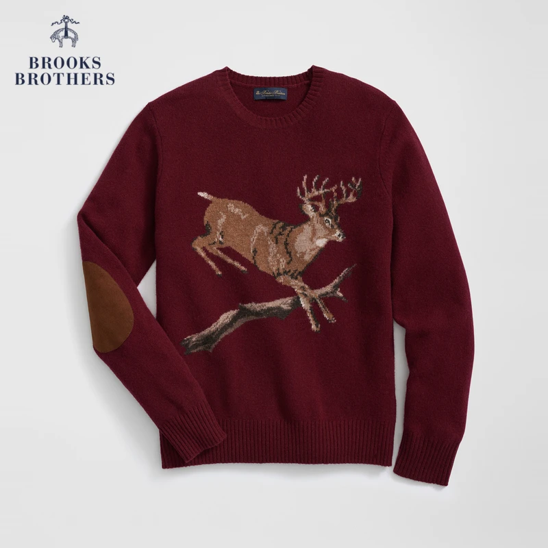 BrooksBrothers/布克兄弟男士25初春新品绵羊毛圆领羊毛衫男士