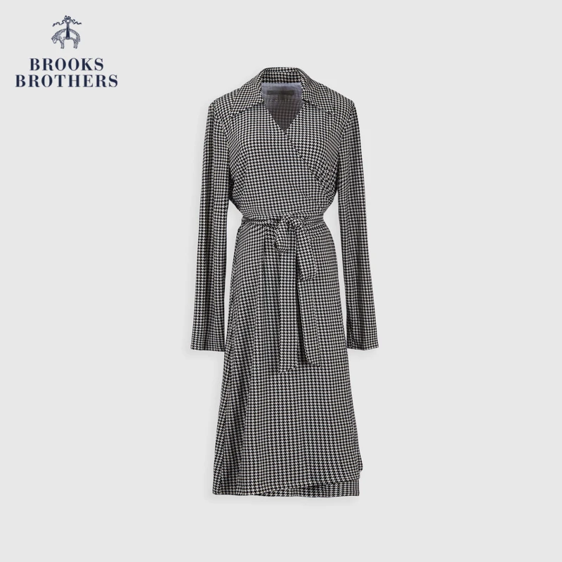 Brooks Brothers/布克兄弟女士25初春新款V领千鸟格一片式连衣裙