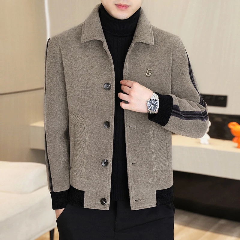 潮男士休闲短款毛呢大衣翻领呢子夹克秋冬季青年韩版简约百
