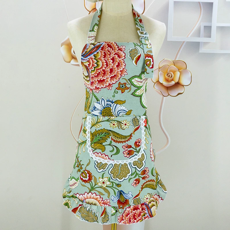 帆布围裙女挂脖厨房家用防水2024新款做饭防油围腰网红可爱罩衣
