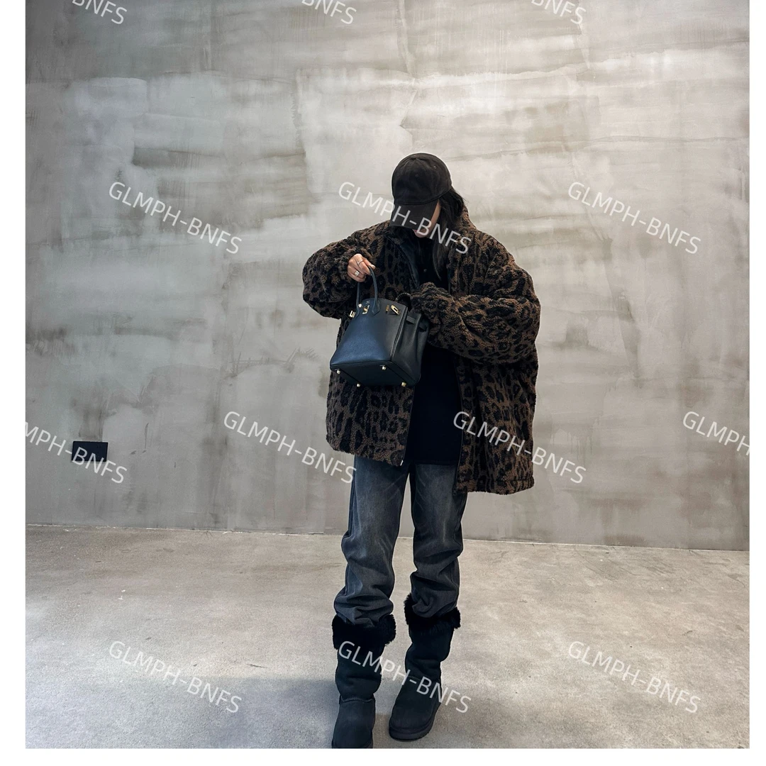 GLMPH-BNFS【B家小豹点】棉服豹纹拉链立领宽松冬季百搭上衣-672