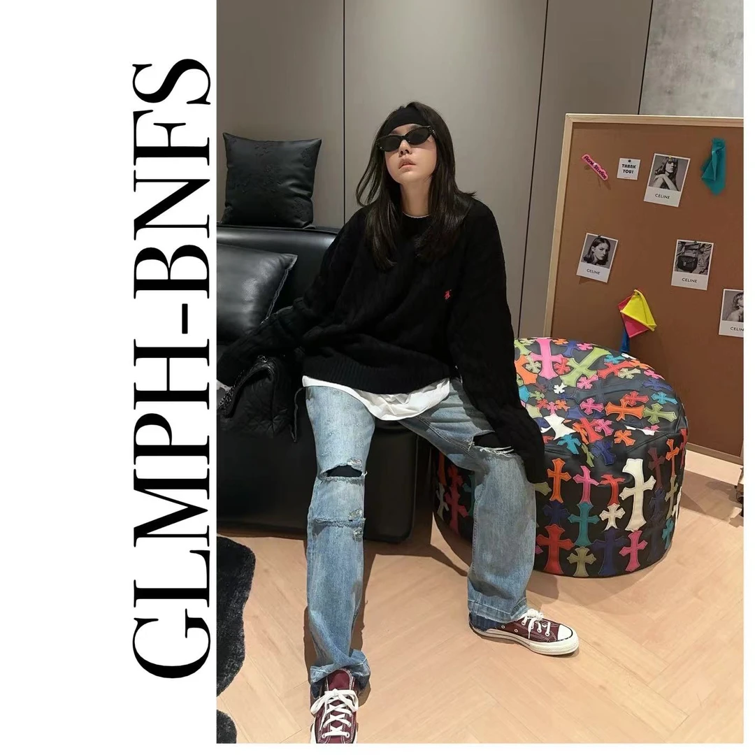 GLMPH-BNFS【圆领毛衣】圆领宽松刺绣毛衣长袖休闲百搭上衣-581