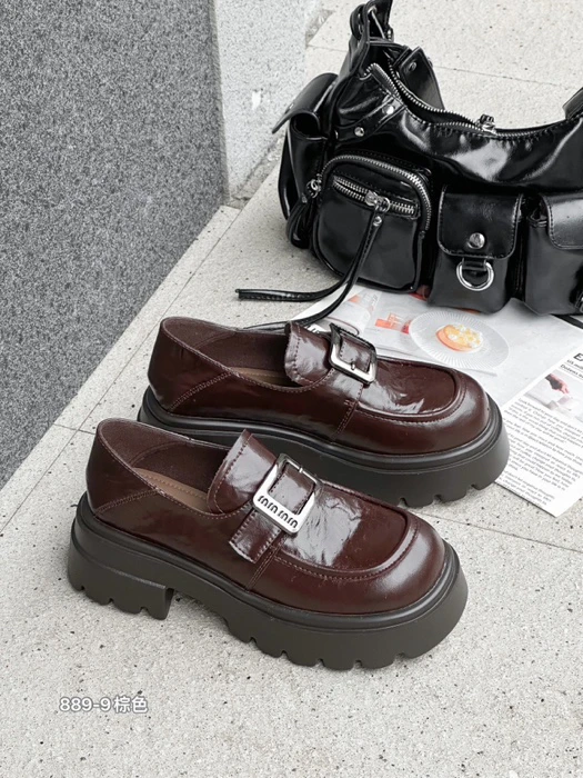 秋冬圆头舒适百搭厚底增高英伦风乐福鞋女单鞋