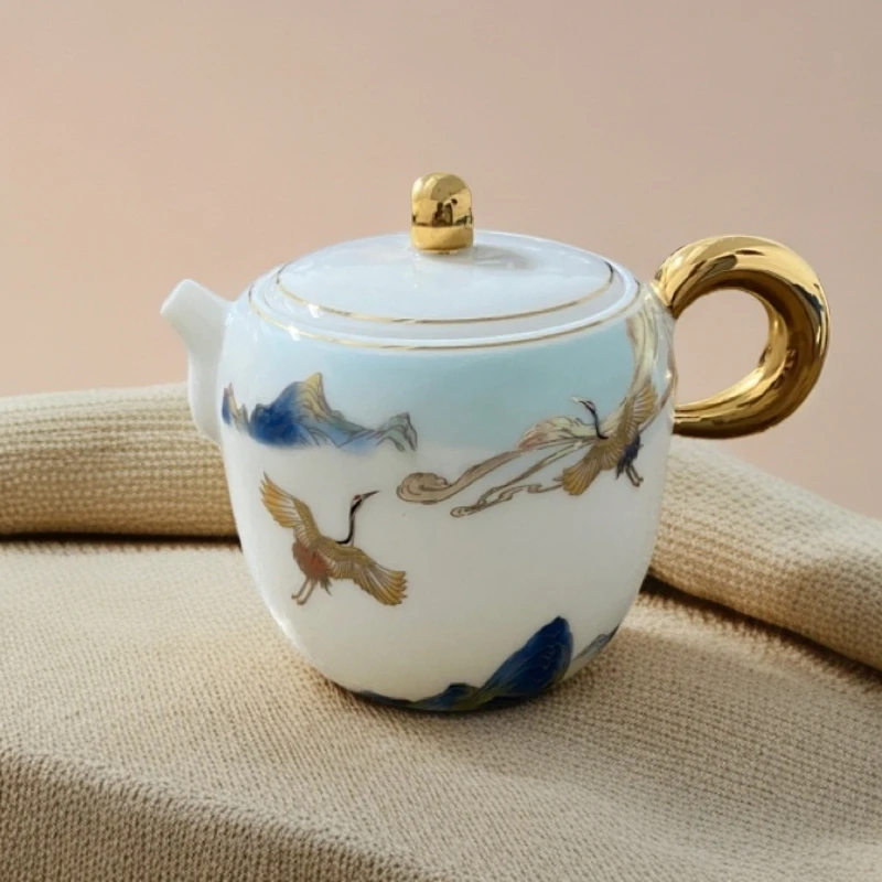 中式国风民族风陶瓷羊脂玉茶壶高档单壶家用泡茶壶圆融壶容量260