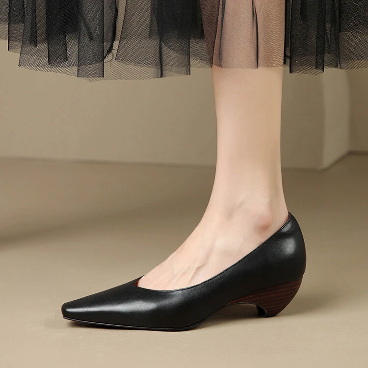 阿丽塔软底女鞋~4.5cm法式复古方头浅口中跟单鞋气质舒适百搭跟鞋