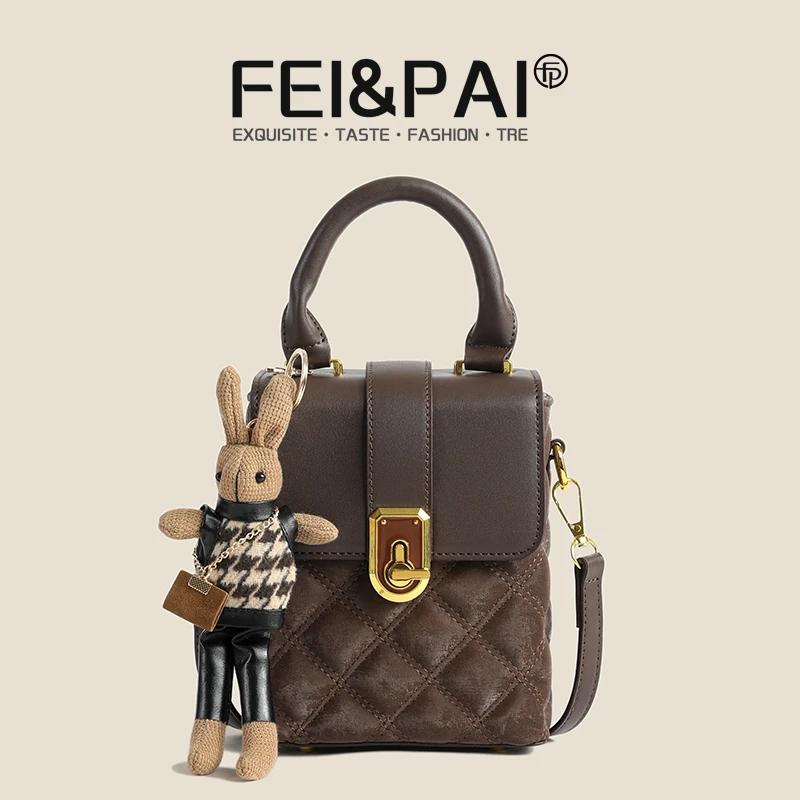 2024绣线复古新款斜挎包小众包包手提菱格单肩包（送挂件）6154XH