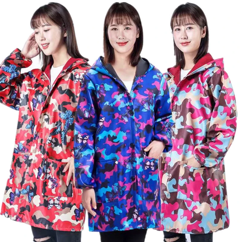 秋冬加绒工作服带帽防水罩衣男式大褂厨房防污女迷彩防油保洁外套