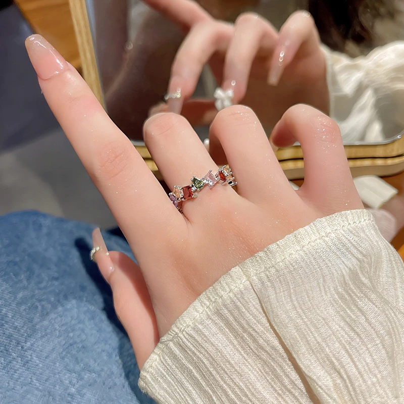 复古彩色精致锆石开口戒指女轻奢可调节食指指轻奢高级