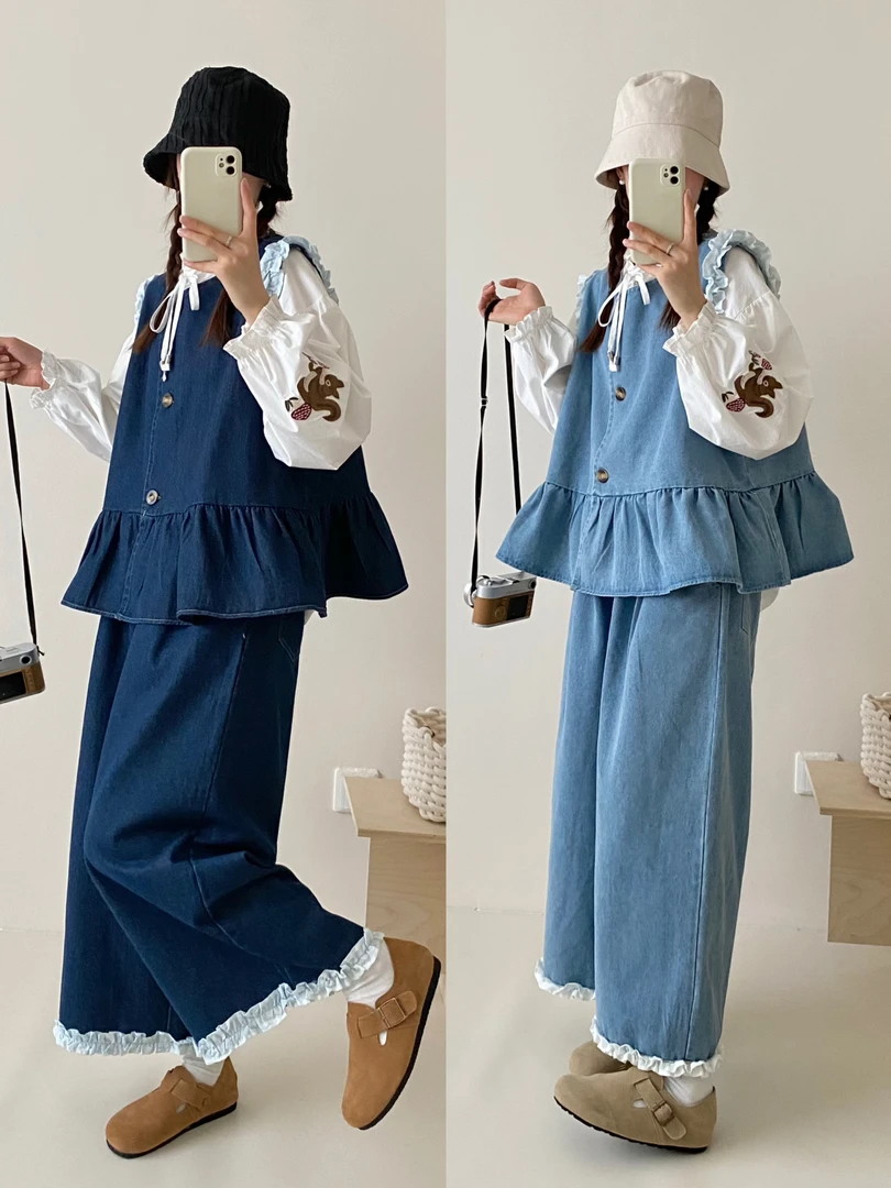 日系小众复古做旧拼接花边无袖马甲背心女文艺学院风坎肩叠穿上衣