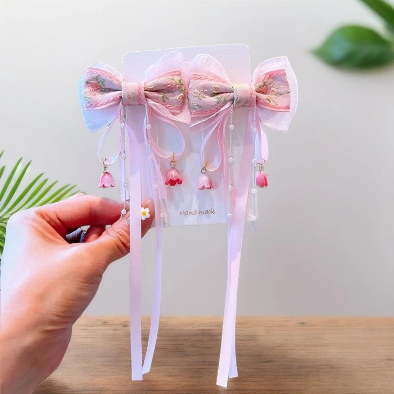 超仙蝴蝶结儿童发夹女童民族风汉服发饰铃兰花发卡女孩中国风头饰