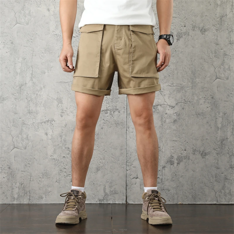 潮牌ins余文乐多口袋工装短裤男 美式复古宽松弹力五分裤中裤夏季