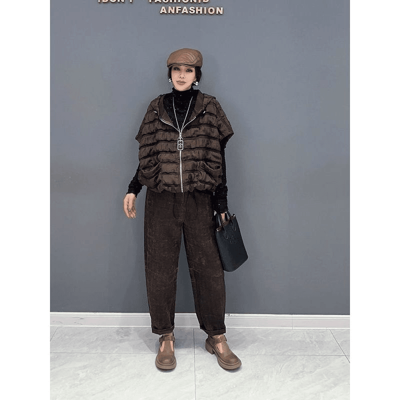 2024春季新款韩版气质棉服加厚无袖马甲连帽单件外套时尚百搭女装