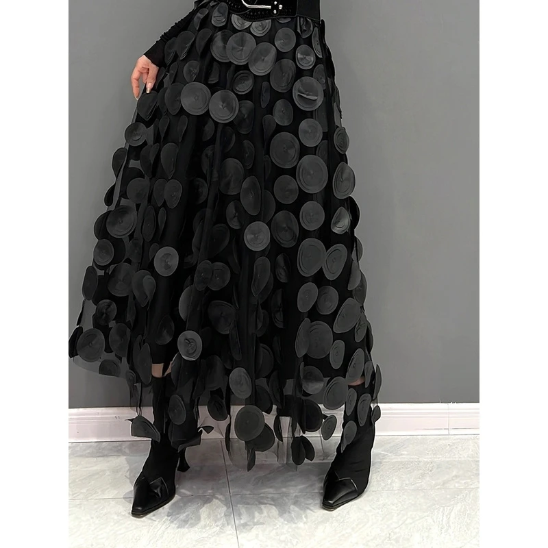 2025春季款显瘦半身裙亮片拼接网纱裙长款大摆裙气质时尚百搭女装