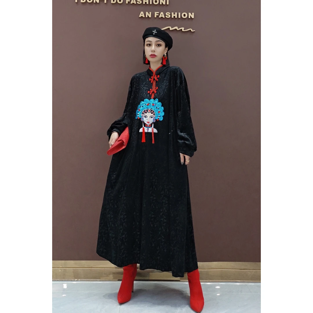 2025夏季新款时尚连衣裙中国风金丝绒中长裙大码女装宽松休闲显瘦